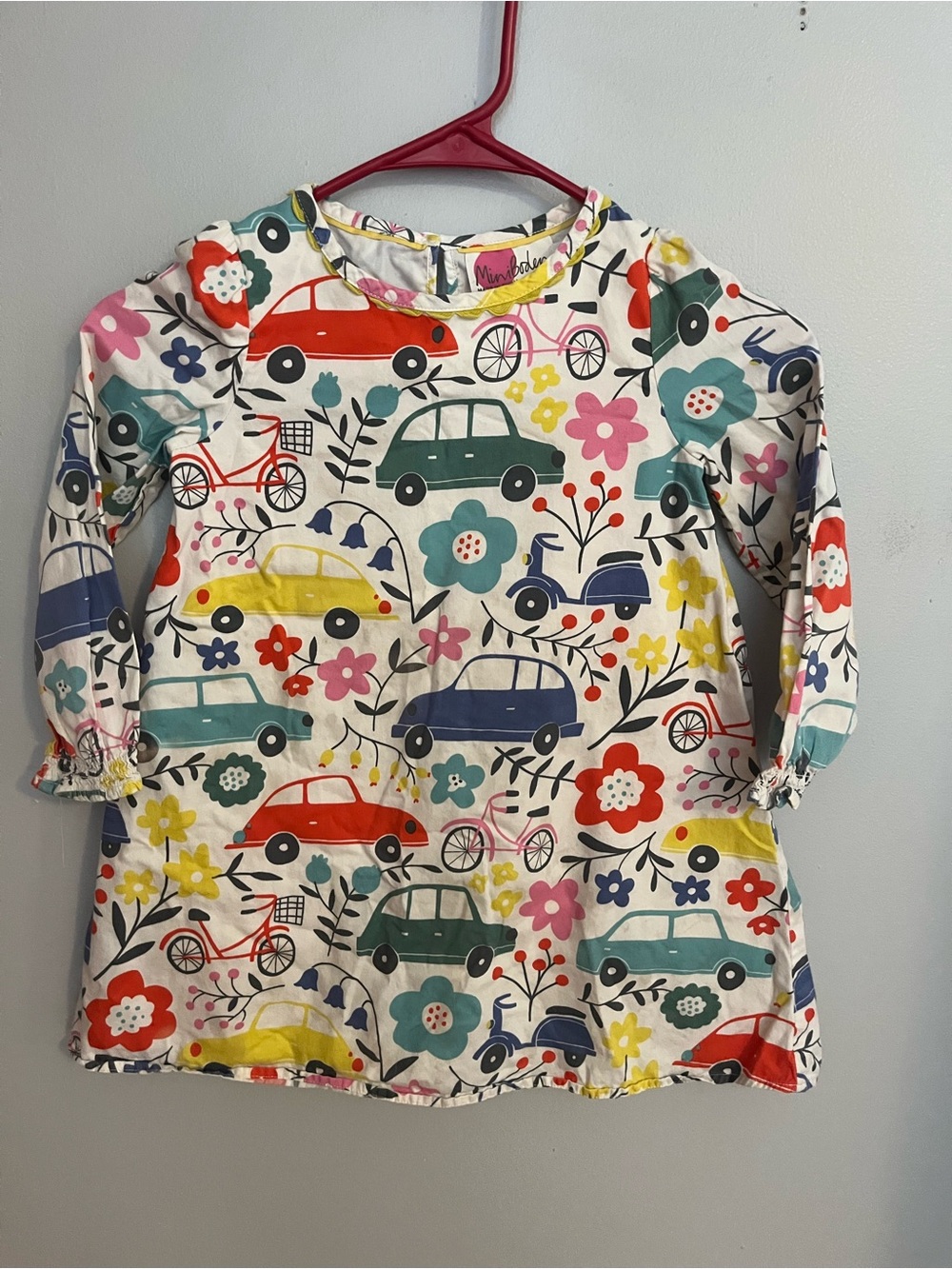 Mini Boden Multi Color Cars & Flowers Cotton Dress